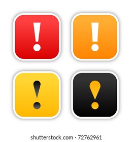 Four warning stickers rounded square shape with shadow on white background. 10 eps