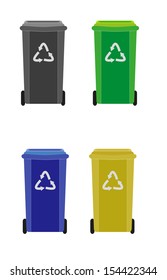 four waste containers with different color for different waste