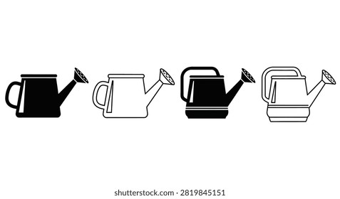 Four Watering Cans In Black And White Silhouette