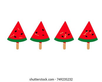 Four Watermelon slices on stick