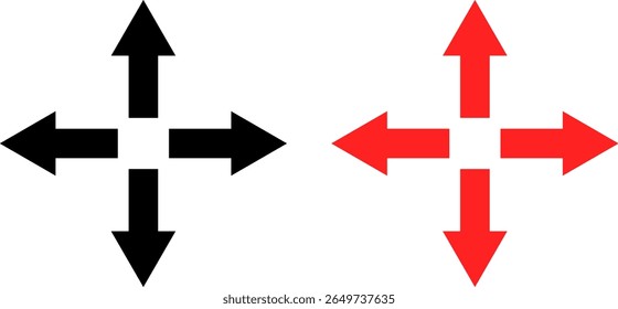 Four Way Arrow icon set. directions up down left and right. directional cross arrow icons. arrows four direction symbol
