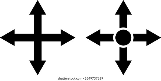 Four Way Arrow icon set. arrows four direction symbol. directions up down left and right. directional cross arrow icon. representing different directions and choices
