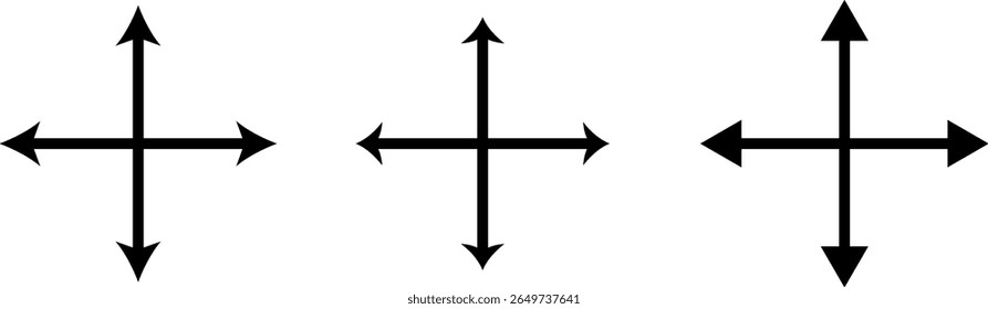 Four Way Arrow icon set. arrows four direction symbol. directions up down left and right. directional cross arrow icon. representing different directions and choices
