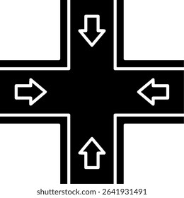 Four Way Intersection Glyph Vector Icon Design
