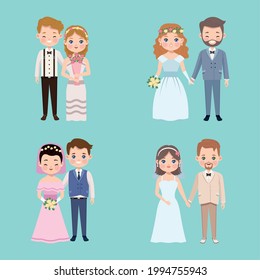 four wedding couples avatars characters