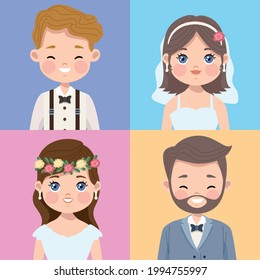 four wedding elegants characters group