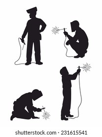 Four welders set silhouettes