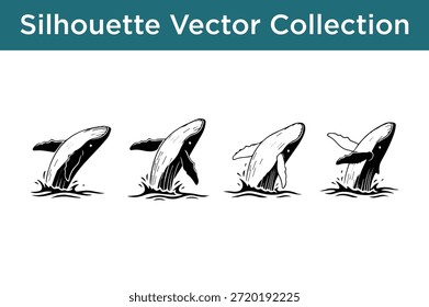 Four whale silhouettes in sequence isolated on white background