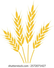 Four wheat stalks with ripe yellow grains forming a bouquet are depicted in this minimalist illustration, perfect for representing agriculture, farming, or the harvest season