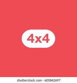 Four Wheel Drive Label Flat Icon On Red Background