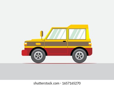 Four wheel explorer car. Flat style. Type of vehicle. Education for kids, preschool. Graphic asset, coloring page, illustration.