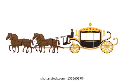 Four wheeled carriage or Coach with horse