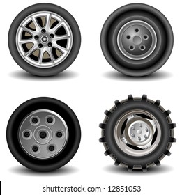 Four wheels of different kinds to vehicles, machines, car, a vector an illustration