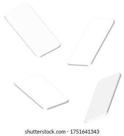 Four white 3d smartphone projection mockups. White background.