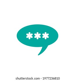 four white asterisks footnote in blue bubble icon. Password, parol, chat ban sign. Flat icon of asterisk isolated on white background. Vector illustration. Star note symbol for more information