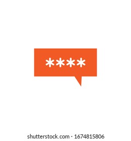 four white asterisks footnote in red bubble icon. Password, parol, chat ban sign. Flat icon of asterisk isolated on white background. Vector illustration. Star note symbol for more information