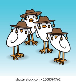 Four White Aussie Chicks Staring towards camera wearing traditional Australian Bush Hats