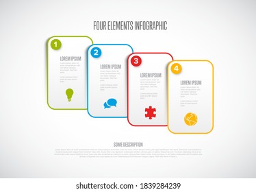 Four white block steps process infographic