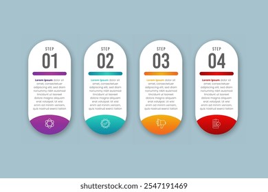 The four white boxes are numbered from 1 to 4. Each box has a different color and is filled with text. The boxes are arranged in a row