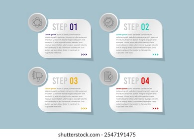 The four white boxes are numbered from 1 to 4. Each box has a different color and is filled with text. The boxes are arranged in a row