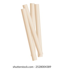 Four white chocolate sticks with ridges lying on a white background