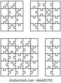 Four white jigsaw puzzles, separate pieces,vector