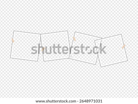 Four white square frames are taped together on a transparent checkered background