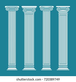 Four white vector flat graphic antique long columns