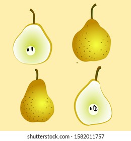 four whole and split pear vectors