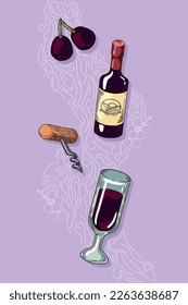 four wine drink set icons