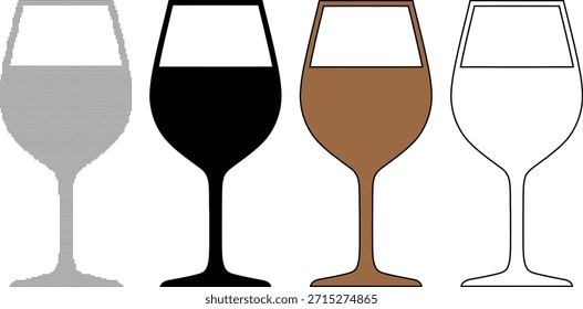 Cuatro copas de vino con diferentes líquidos de colores
