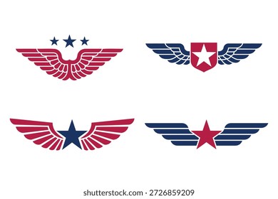 Cuatro emblemas alados con estrellas y escudos