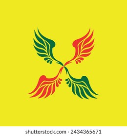 cuatro alas en verde y rojo
