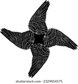 four wings hand drawing vector isolated on white background.