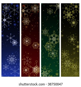 Four winter banners with intricate vector snowflakes