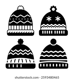  Four winter beanie designs in black and white