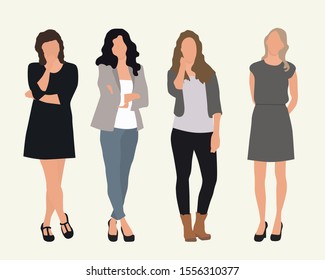 Four women. Business womens. Vector characters, flat icon, isolated on white background.