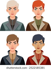 Four women with different hairstyles and jackets