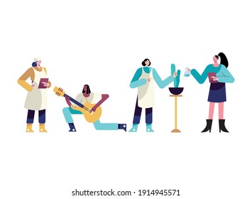 four women different professions characters vector illustration design