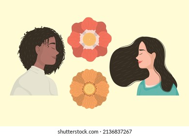 four women and flowers icons