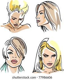 Four women outlined faces (vector)