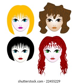 Four women portraits - vector illustration cartoon style