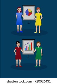 Four Women Presentation Graph - Vector Illustration EPS 10