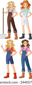 Four women in various professional work outfits.