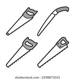 four wood saws simple black and white vector