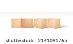 Four Wooden Blocks 3d Realistic Vector Illustration. Front Perspective View. Business, Creative or Idea Template. Isolated on White Background