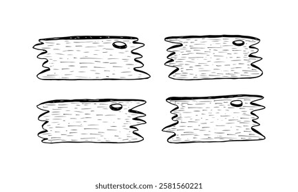 Four wooden board tags hand-drawn cartoon doodle vector elements.