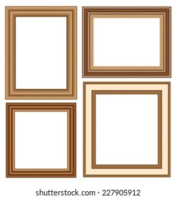 Four wooden carved frames isolated on white background