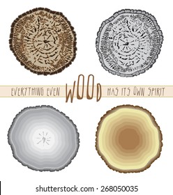 Four wooden cuts. Vector illustration.