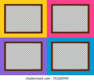 Four wooden frames with different color backgrounds illustration